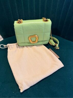 Songmont Quilted Crossbody Bag in Mint Green with Gold Hardware